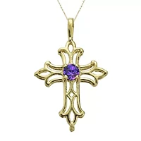 Genuine Amethyst 10K Yellow Gold Cross Pendant Necklace