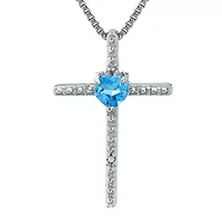 Genuine Blue Topaz and Diamond-Accent Sterling Silver Cross and Heart Pendant Necklace
