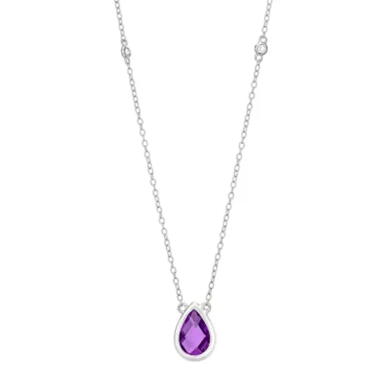 Womens Genuine Purple Amethyst Sterling Silver 18 Inch Pendant Necklace