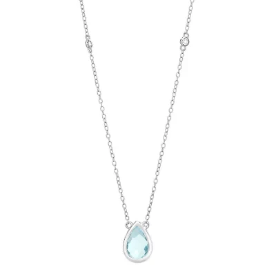 Womens Simulated Aquamarine Sterling Silver Pendant Necklace