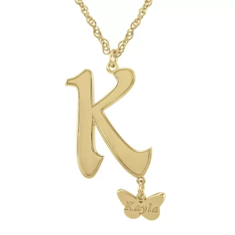 Personalized Butterfly Initial 14K Gold Over Silver Pendant Necklace