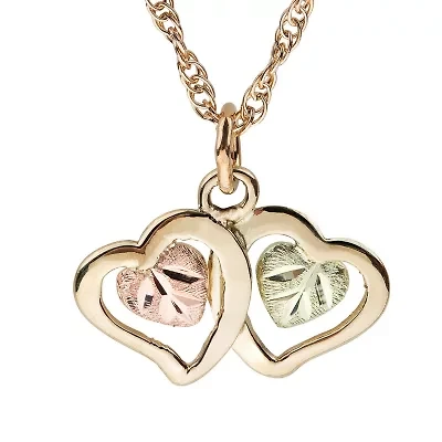 Black Hills Gold Womens 10K Tri-Color Gold Heart 18 Inch Pendant Necklace