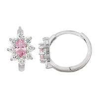 Girls Pink Cubic Zirconia Sterling Silver 12.6mm Hoop Earrings