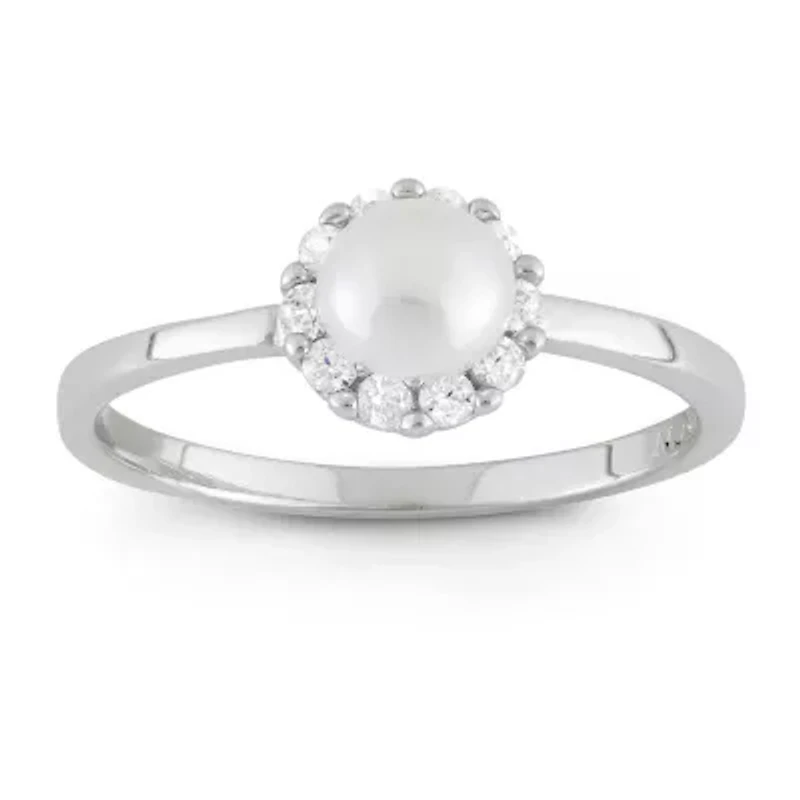 Girls 3MM White Cultured Freshwater Pearl Sterling Silver Round Delicate Cocktail Ring