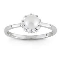 Girls 3MM White Cultured Freshwater Pearl Sterling Silver Round Delicate Cocktail Ring