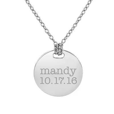 Personalized Sterling Silver 16mm Round Name & Date Pendant Necklace