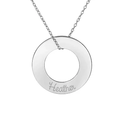 Personalized Sterling Silver 26mm Circle Family Name Pendant Necklace