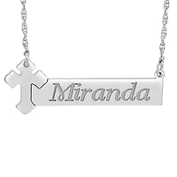Personalized Womens Sterling Silver Cross Bar Name Pendant Necklace