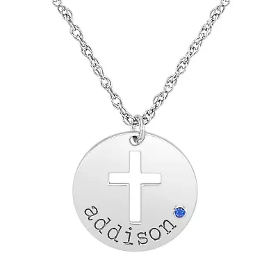Birthstone Name Womens Simulated Multi Color Cubic Zirconia Sterling Silver Cross 18 Inch Pendant Necklace