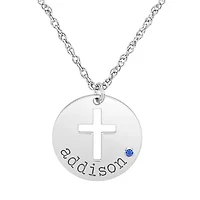 Birthstone Name Womens Simulated Multi Color Cubic Zirconia Sterling Silver Cross 18 Inch Pendant Necklace