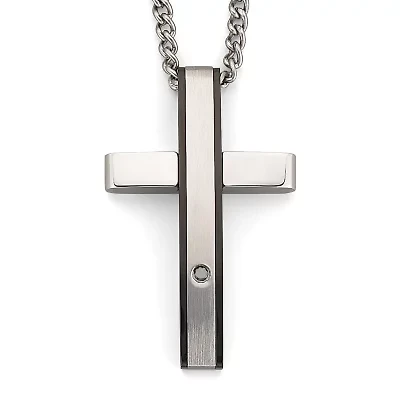 Two-Tone Diamond-Accent Stainless Steel Cross Pendant Necklace