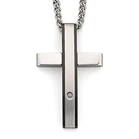 Two-Tone Diamond-Accent Stainless Steel Cross Pendant Necklace