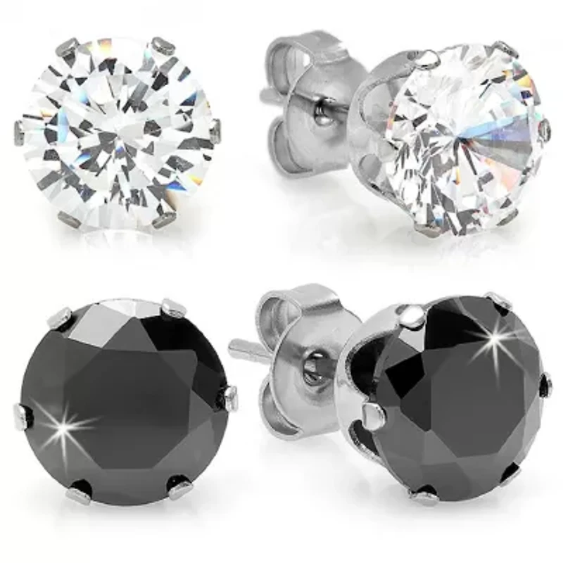 Steeltime Black Cubic Zirconia Stainless Steel 8mm Stud Earrings