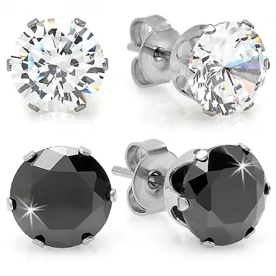 Steeltime Black Cubic Zirconia Stainless Steel 8mm Stud Earrings