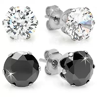 Steeltime Black Cubic Zirconia Stainless Steel 8mm Stud Earrings