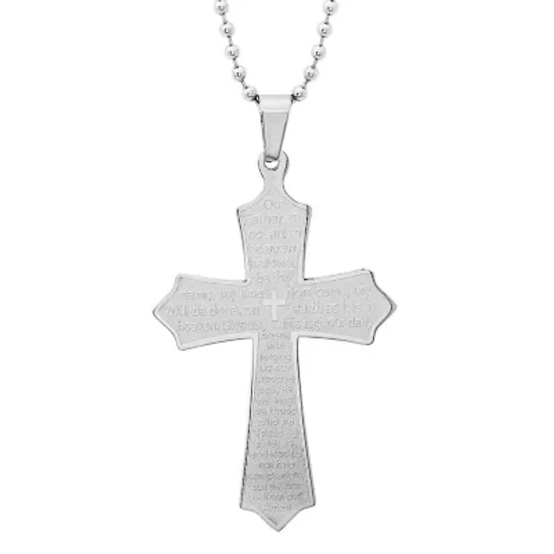 Steeltime Lord's Prayer Mens Stainless Steel Cross Pendant Necklace