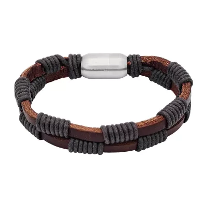 Steeltime Leather Mens Stainless Steel Solid Hypoallergenic 8 Inch Link Bracelet
