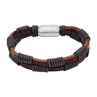 Steeltime Leather Mens Stainless Steel Solid Hypoallergenic 8 Inch Link Bracelet