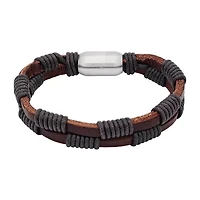 Steeltime Leather Mens Stainless Steel Solid Hypoallergenic 8 Inch Link Bracelet