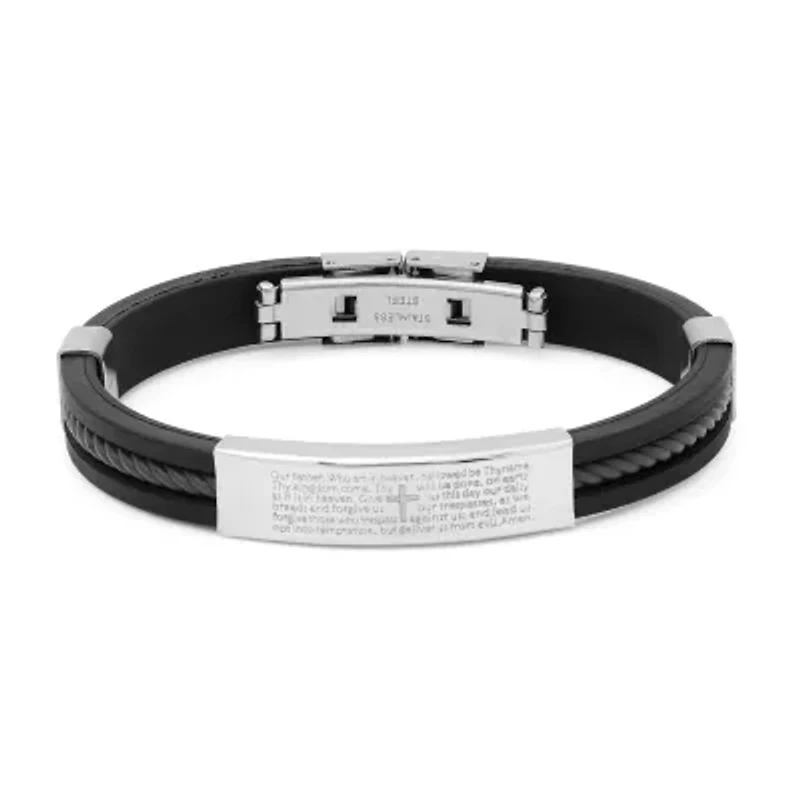 Steeltime Lord'S Prayer Mens Stainless Steel 8 1/2 Inch Solid Hypoallergenic Id Bracelet