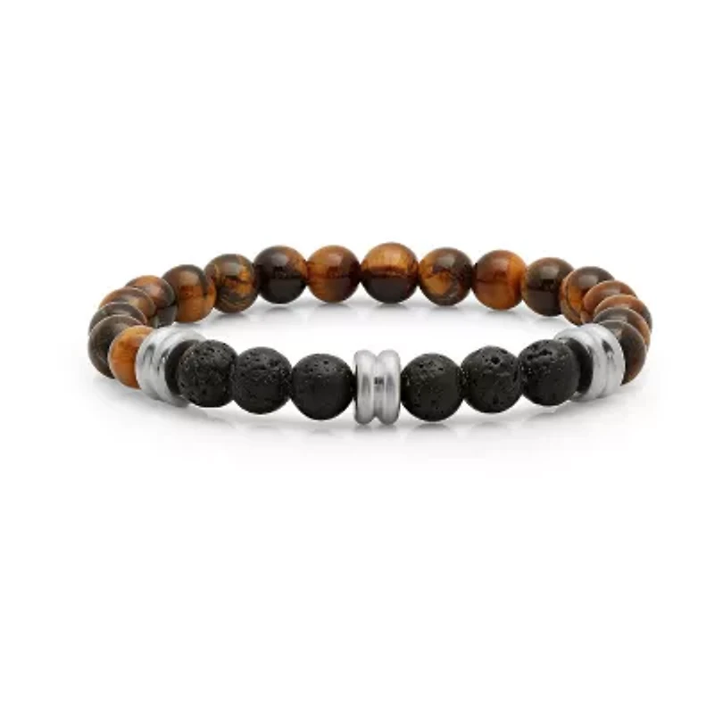 Steeltime Mens Tigers Eya & Black Lava Beaded Bracelet