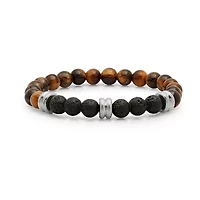 Steeltime Mens Tigers Eya & Black Lava Beaded Bracelet