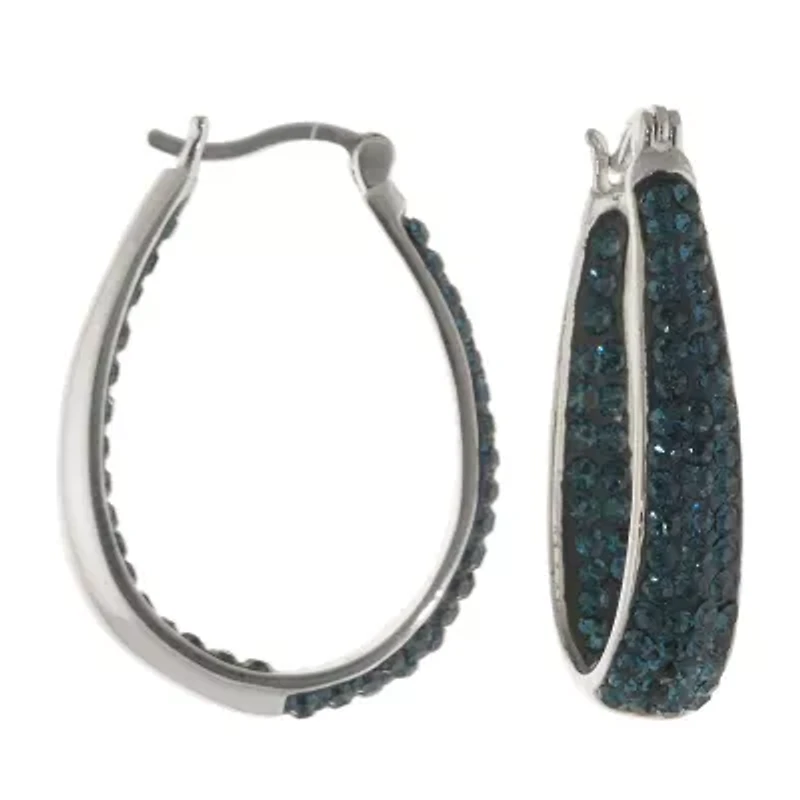 Blue Crystal Hoop Earrings Sterling Silver