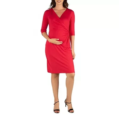 24seven Comfort Apparel Womens Maternity 3/4 Sleeve Wrap Dress