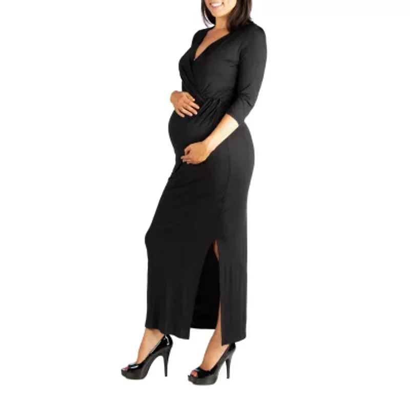 24seven Comfort Apparel Womens Maternity 3/4 Sleeve Maxi Dress