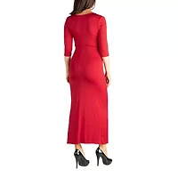 24seven Comfort Apparel Womens Maternity V Neck 3/4 Sleeve Maxi Dress