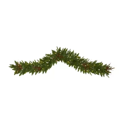 Nearly Natural 6ft. Pre-Lit Indoor Christmas Pine Artificial Garland With 50 Warm White Led Lights And Berries