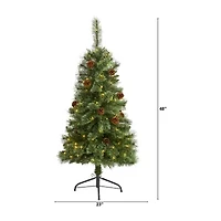 Nearly Natural 4 Foot White Mountain Pine With Pine Cones And 100 Clear Led Lights Pre-Lit Artificial Christmas Tree