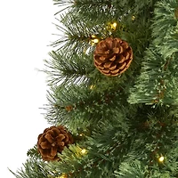 Nearly Natural 4 Foot White Mountain Pine With Pine Cones And 100 Clear Led Lights Pre-Lit Artificial Christmas Tree