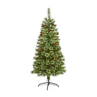 Nearly Natural White Mountain Artificial 200 Clear Led Lights And Pine Cones 5 Foot Pre-Lit Pine Christmas Tree
