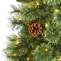 Nearly Natural White Mountain Artificial 200 Clear Led Lights And Pine Cones 5 Foot Pre-Lit Pine Christmas Tree