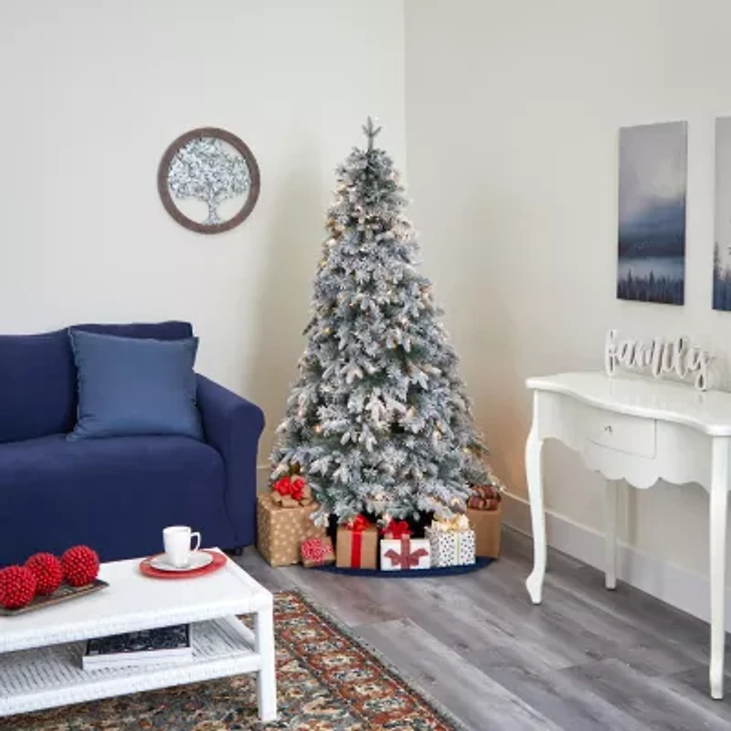 Nearly Natural 6 Foot Flocked Vermont Mixed Pine With 300 Clear Led Lights Pre-Lit Artificial Christmas Tree