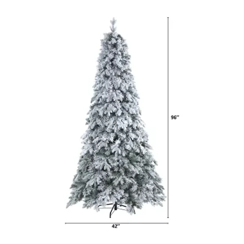 Nearly Natural 8 Foot Flocked Vermont Mixed Pine With 600 Led Lights Pre-Lit Artificial Christmas Tree