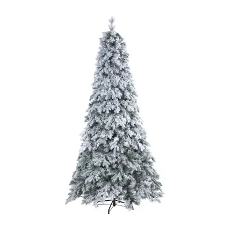 Nearly Natural 8 Foot Flocked Vermont Mixed Pine With 600 Led Lights Pre-Lit Artificial Christmas Tree