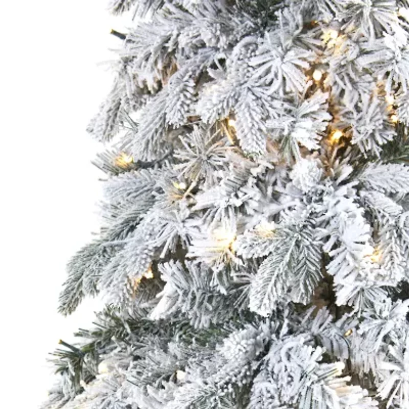 Nearly Natural 8 Foot Flocked Vermont Mixed Pine With 600 Led Lights Pre-Lit Artificial Christmas Tree