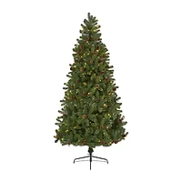 Nearly Natural 7 1/2 Foot Rocky Mountain Spruce With Pinecones And 400 Clear Led Lights Pre-Lit Artificial Christmas Tree