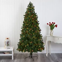 Nearly Natural 7 1/2 Foot Rocky Mountain Spruce With Pinecones And 400 Clear Led Lights Pre-Lit Artificial Christmas Tree