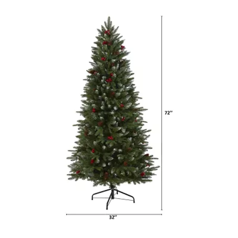 Nearly Natural 6 Foot Snow Tipped Portland Spruce With Frosted Berries And Pinecones With 300 Clear Led Lights Pre-Lit Artificial Christmas Tree