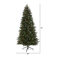 Nearly Natural 6 Foot Snow Tipped Portland Spruce With Frosted Berries And Pinecones With 300 Clear Led Lights Pre-Lit Artificial Christmas Tree