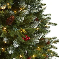 Nearly Natural 6 Foot Snow Tipped Portland Spruce With Frosted Berries And Pinecones With 300 Clear Led Lights Pre-Lit Artificial Christmas Tree