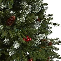 Nearly Natural 6 Foot Snow Tipped Portland Spruce With Frosted Berries And Pinecones With 300 Clear Led Lights Pre-Lit Artificial Christmas Tree