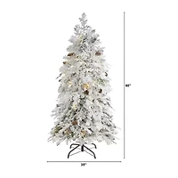 Nearly Natural 5ft. Flocked Montana Down Swept 5 Foot Pre-Lit Flocked Spruce Christmas Tree