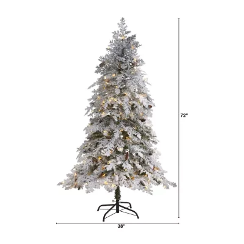 Nearly Natural 6 Foot Flocked Montana Down Swept Spruce With 250 Clear Led Lights Pre-Lit Artificial Christmas Tree