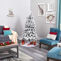 Nearly Natural 6 Foot Flocked Montana Down Swept Spruce With 250 Clear Led Lights Pre-Lit Artificial Christmas Tree