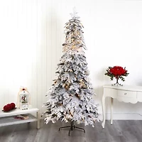 Nearly Natural 8 Foot Flocked Montana Down Swept Spruce With Pinecones And 500 Led Lights Pre-Lit Artificial Christmas Tree