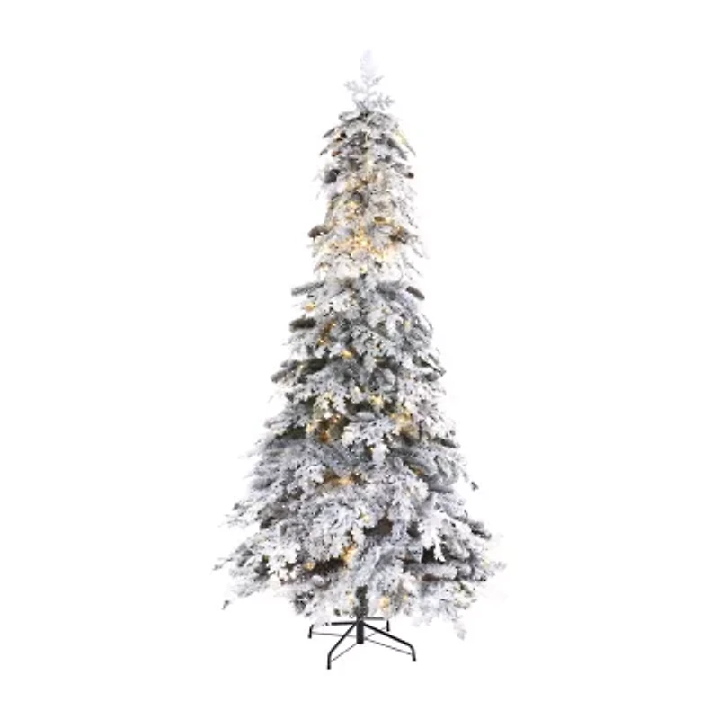 Nearly Natural 8 Foot Flocked Montana Down Swept Spruce With Pinecones And 500 Led Lights Pre-Lit Artificial Christmas Tree
